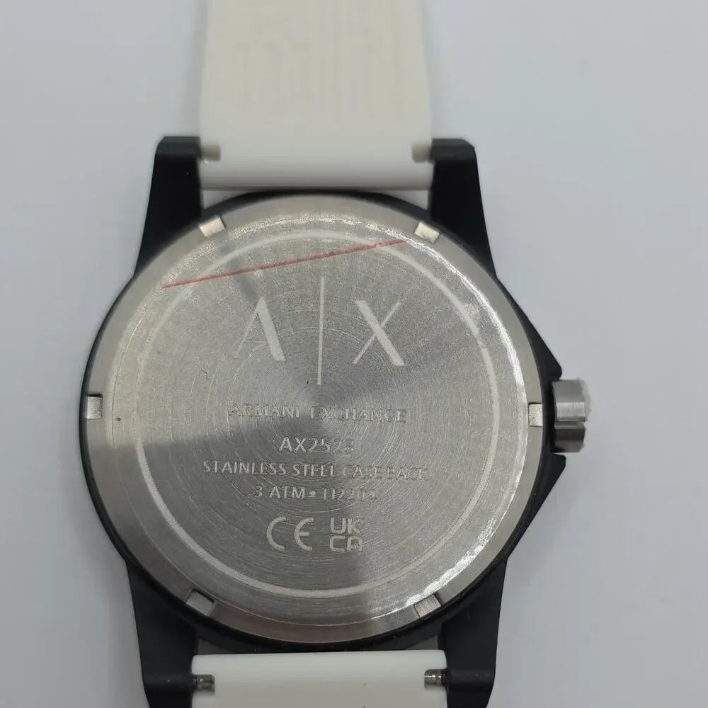 Armani Exchange White Silicone Band Black Stainless Steel Analog Watch 3 ATM